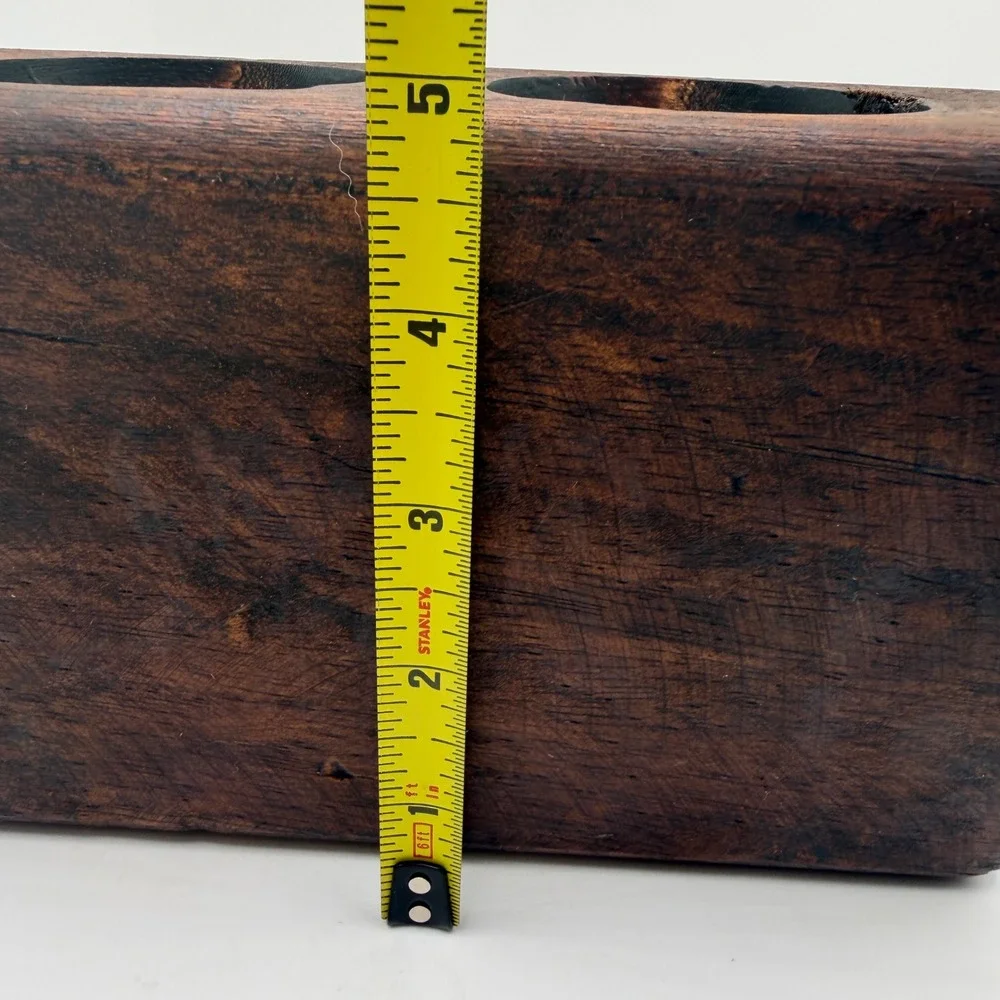 VTG Primitive Hand Carved Wood 2 Hole Sugar Mold Candle Or Makeup Brush Holder